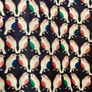 EUC JCPenney Geometric Bird Motif Novelty Pattern Button Down Shirt Silk Blend